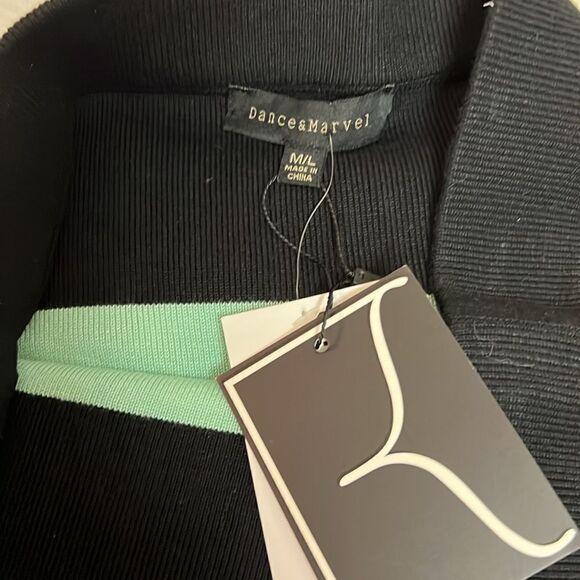 Dance & Marvel Rayon Sweater Skirt Foam Green Black Stripped M/L C17 - Picture 6 of 7